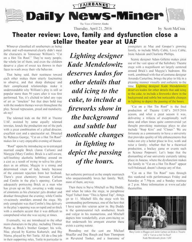 Cat on a Hot Tin Roof review with pull quote, PDF available